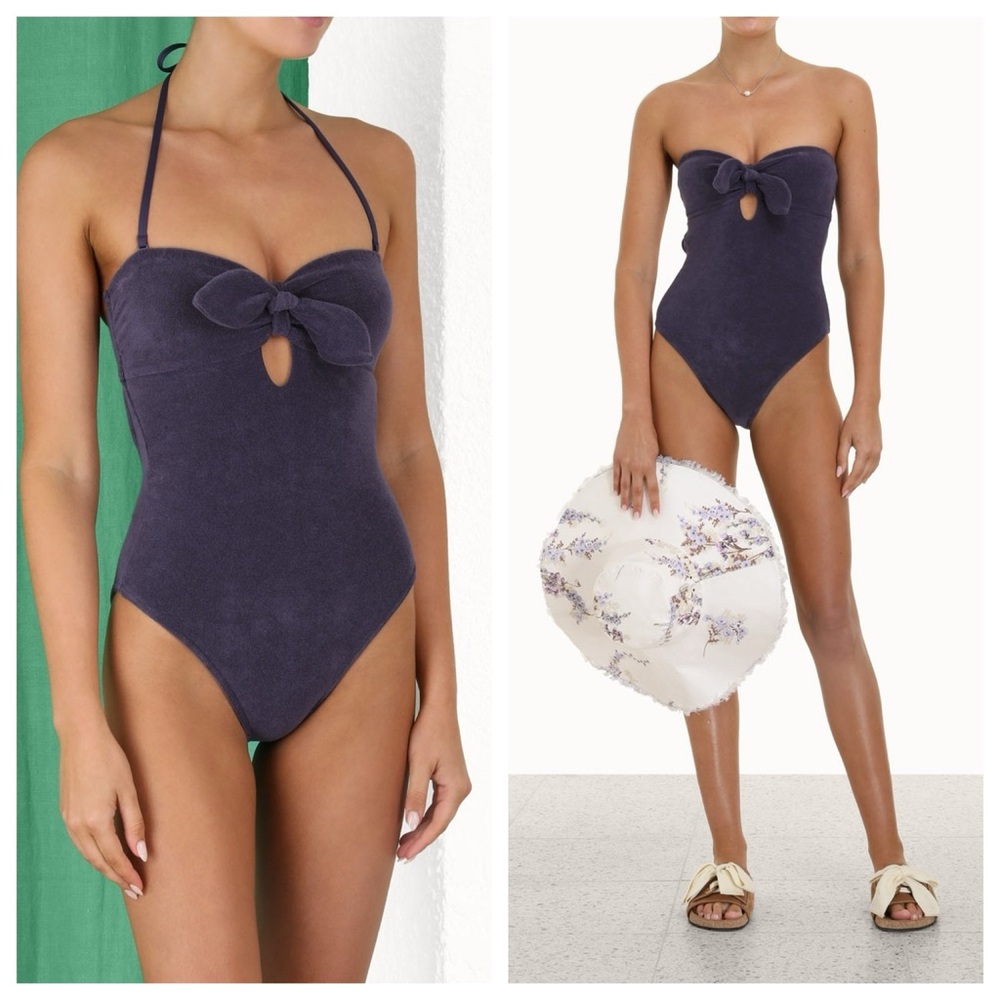 NEW! Zimmermann Indigo Lyre Terry Tie One Piece Swimsuit